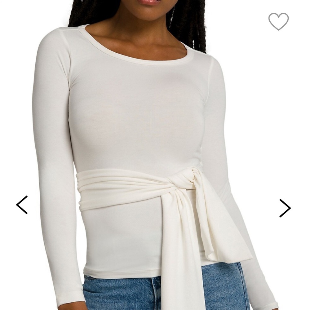Good American Wrapped Waist Tee Long Sleeve White Ivory